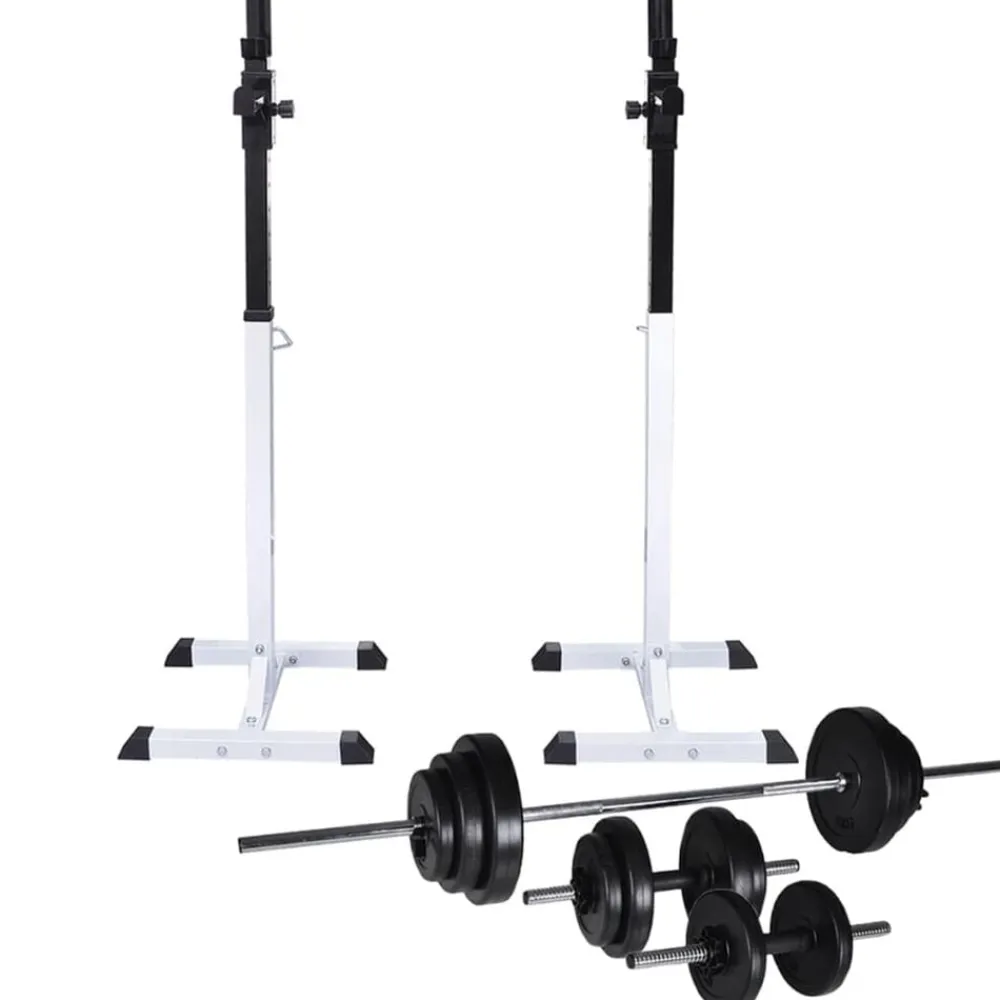 vidaXL Soporte para sentadillas con barra y mancuernas 30,5 kg Discount