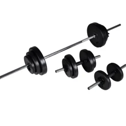 vidaXL Soporte para sentadillas con barra y mancuernas 30,5 kg Discount