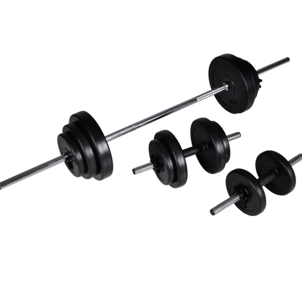 vidaXL Soporte para sentadillas con barra y mancuernas 30,5 kg Discount