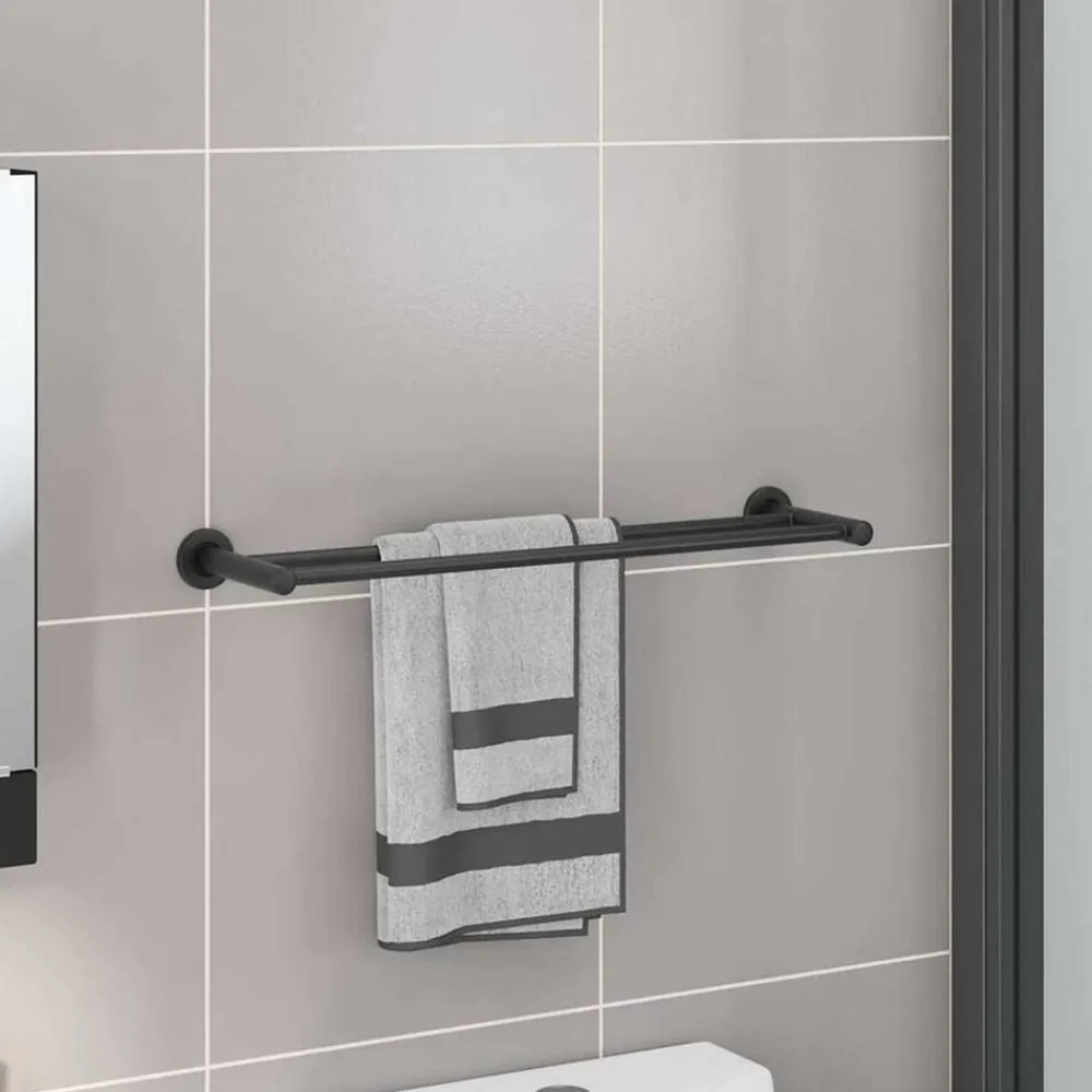 vidaXL Soporte para toallas Negro 61 x 14,5 x 5 cm Acero inoxidable New