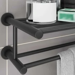 vidaXL Soporte para toallas Negro 61 x 23 x 17 cm Acero inoxidable New
