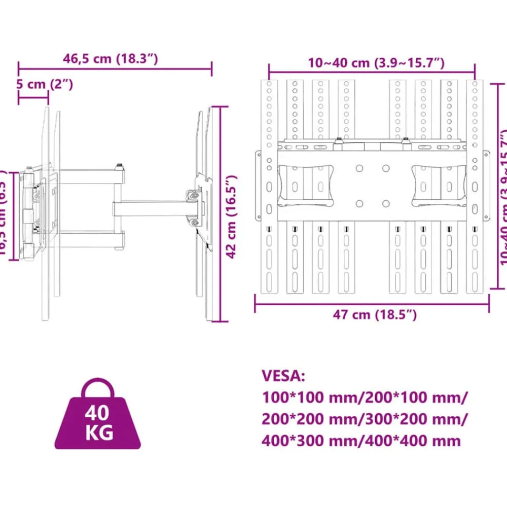 vidaXL Soporte pared TV pantalla 26''-70'' Max VESA 400x400 mm 40 kg Hot