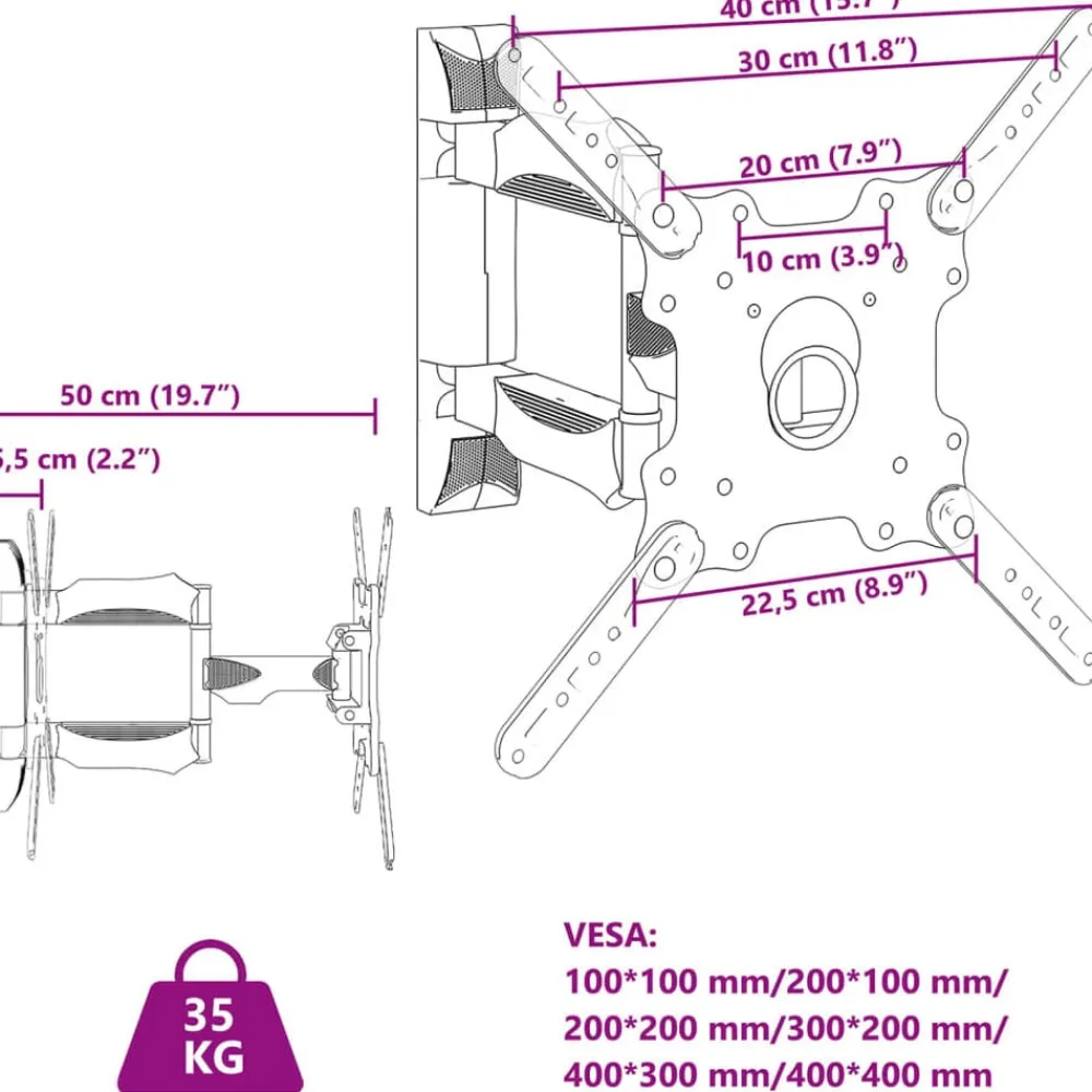 vidaXL Electrónica-Soporte pared TV pantalla 32''-55'' Max VESA 400x400 mm 35 kg