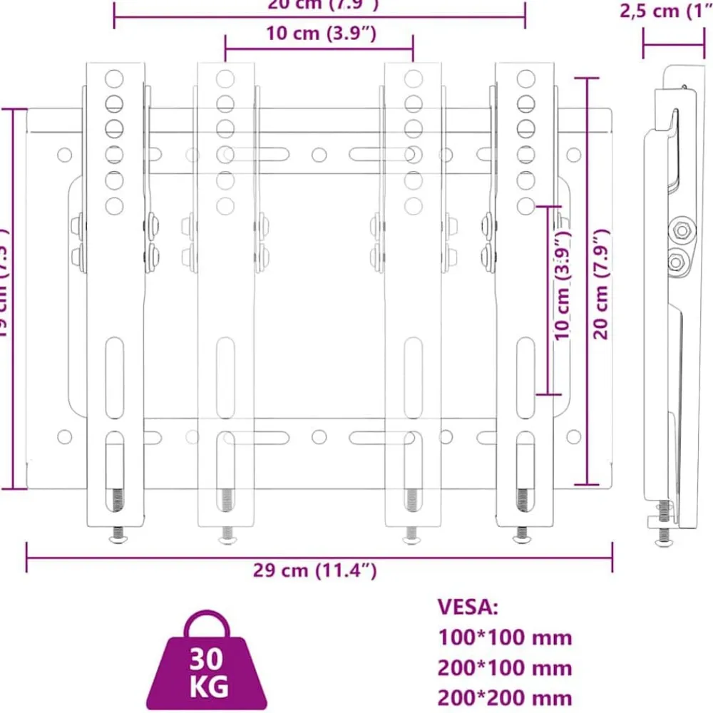 vidaXL Electrónica-Soporte pared TV pantalla 14''-42'' Max VESA 200x200 mm 30 kg