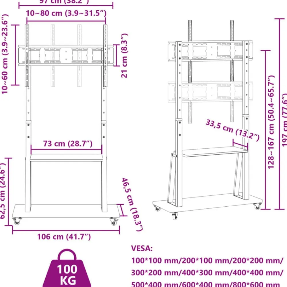 vidaXL Soporte TV con ruedas pantalla 32-90'' Max VESA 800x600mm 100kg