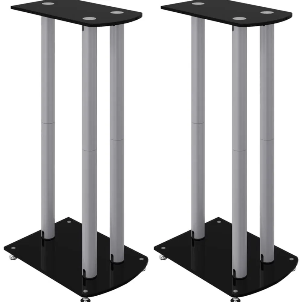 vidaXL Soportes altavoces 2 uds vidrio templado plata negro 3 pilares Negro y plateado Outlet