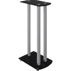 vidaXL Soportes altavoces 2 uds vidrio templado plata negro 3 pilares Negro y plateado Outlet