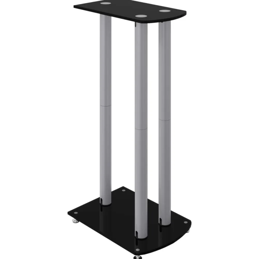 vidaXL Soportes altavoces 2 uds vidrio templado plata negro 3 pilares Negro y plateado Outlet