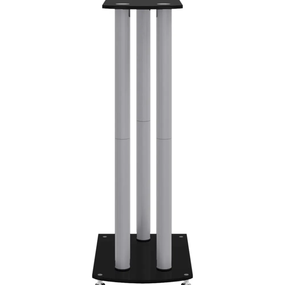 vidaXL Soportes altavoces 2 uds vidrio templado plata negro 3 pilares Negro y plateado Outlet