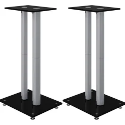 vidaXL Electrónica-Soportes altavoces 2 ud vidrio templado negro y plata 3 pilares