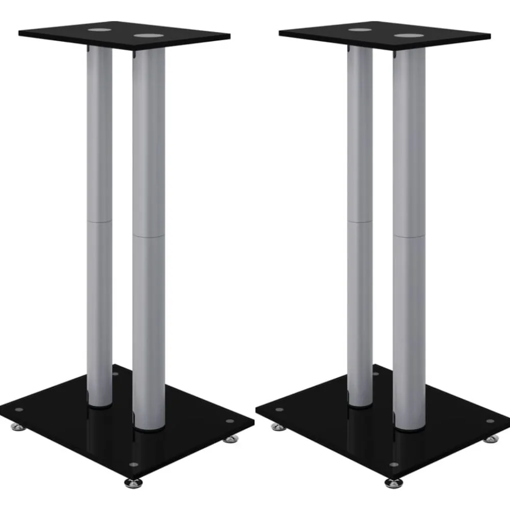 vidaXL Electrónica-Soportes altavoces 2 ud vidrio templado negro y plata 3 pilares