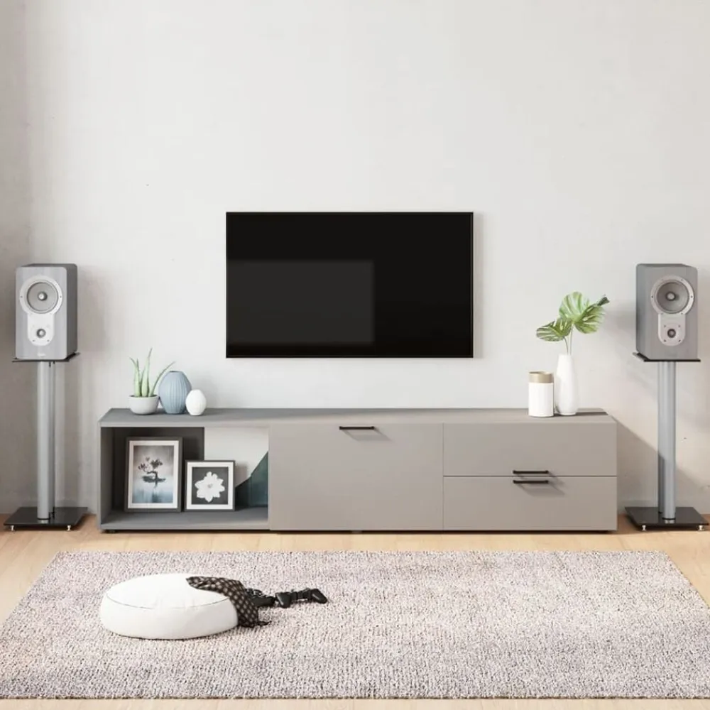 vidaXL Electrónica-Soportes altavoces 2 ud vidrio templado negro y plata 3 pilares