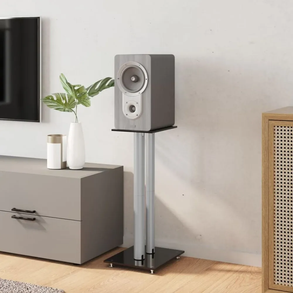 vidaXL Electrónica-Soportes altavoces 2 ud vidrio templado negro y plata 3 pilares