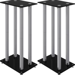 vidaXL Electrónica-Soportes altavoces 2 uds vidrio templado plata negro 4 pilares