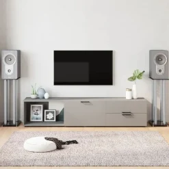 vidaXL Electrónica-Soportes altavoces 2 uds vidrio templado plata negro 4 pilares