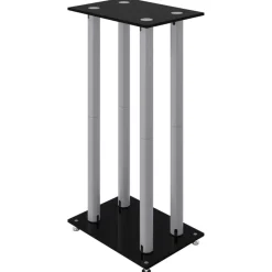 vidaXL Electrónica-Soportes altavoces 2 uds vidrio templado plata negro 4 pilares