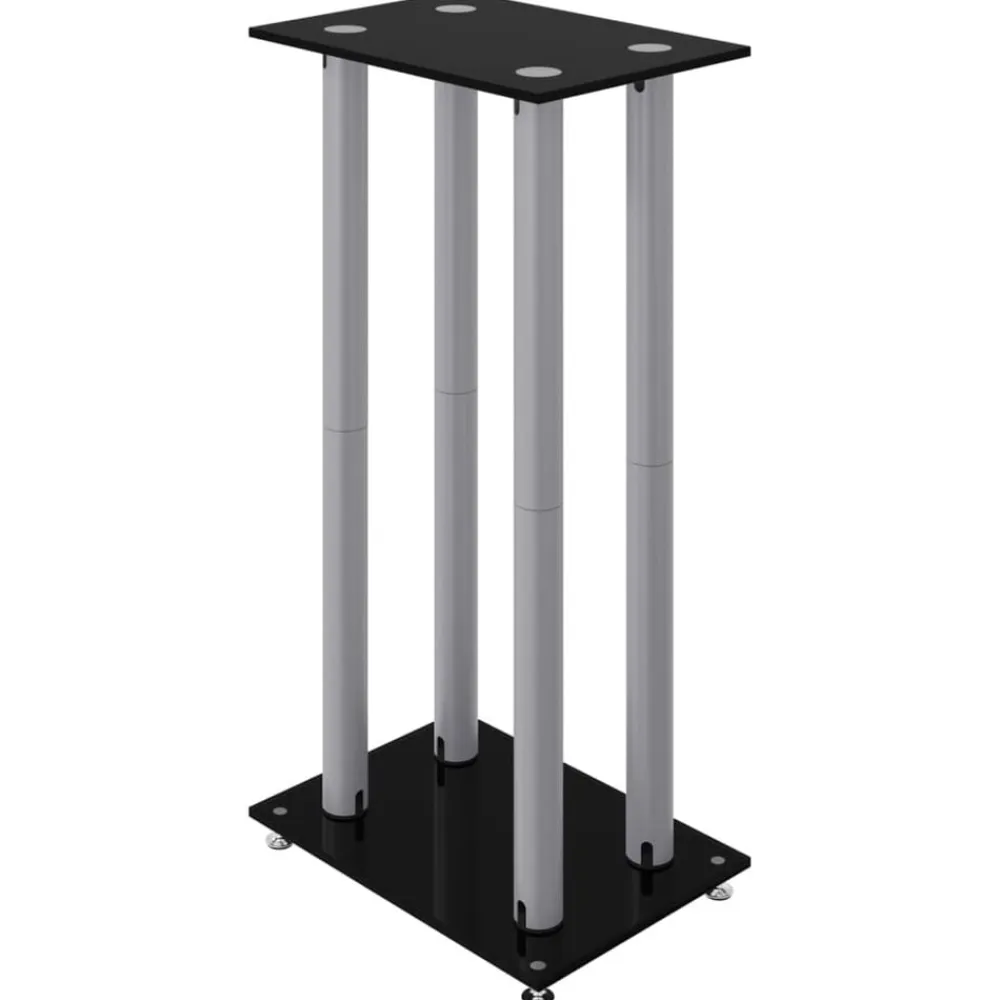 vidaXL Electrónica-Soportes altavoces 2 uds vidrio templado plata negro 4 pilares