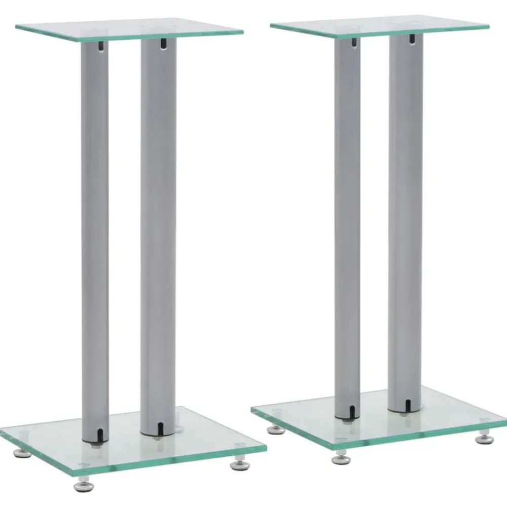 vidaXL Electrónica-Soportes altavoz vidrio templado diseño 2 pilares plata 2 uds