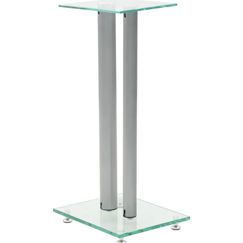 vidaXL Electrónica-Soportes altavoz vidrio templado diseño 2 pilares plata 2 uds