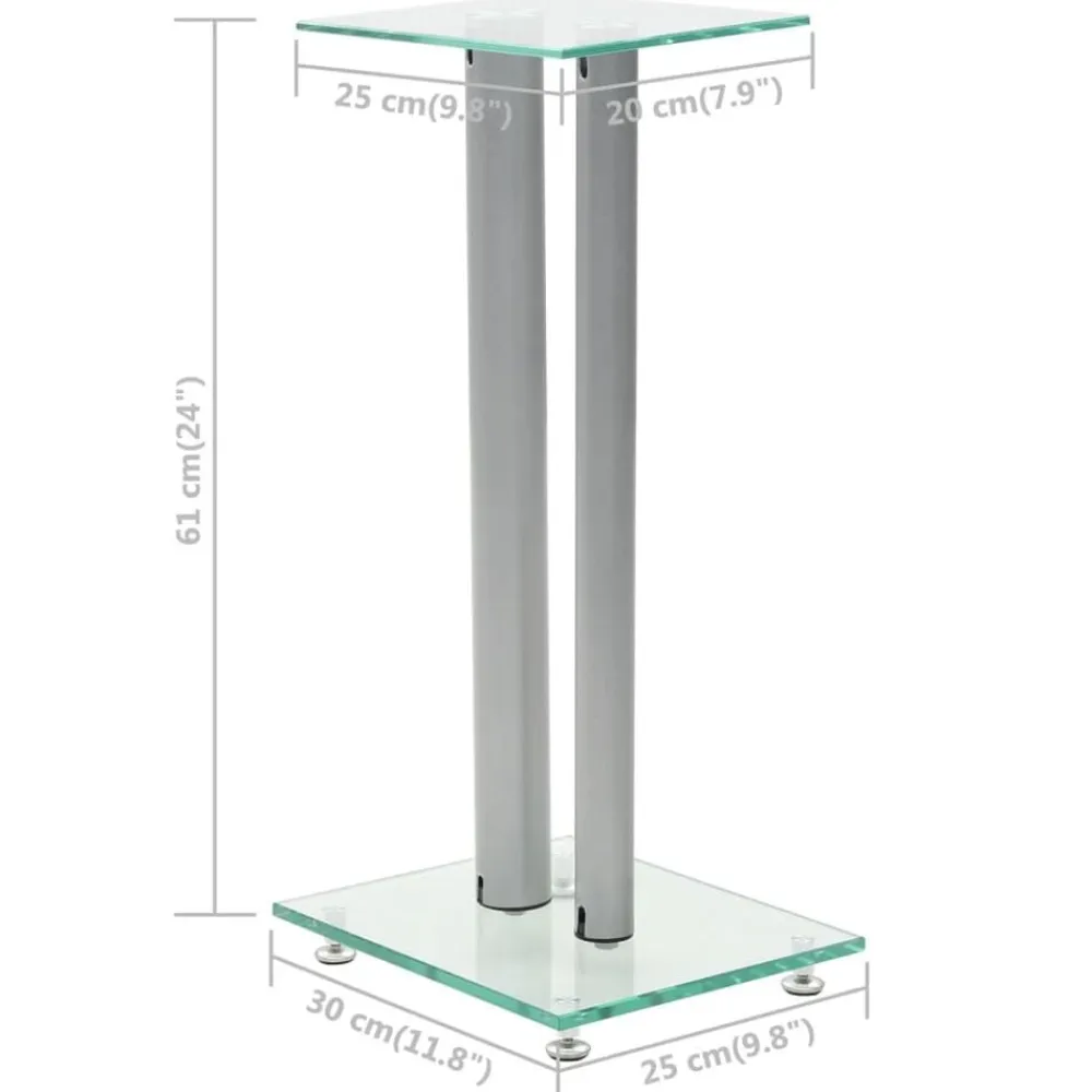 vidaXL Electrónica-Soportes altavoz vidrio templado diseño 2 pilares plata 2 uds