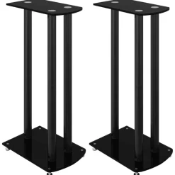 vidaXL Soportes de altavoces 2 uds vidrio templado 3 pilares Negro New