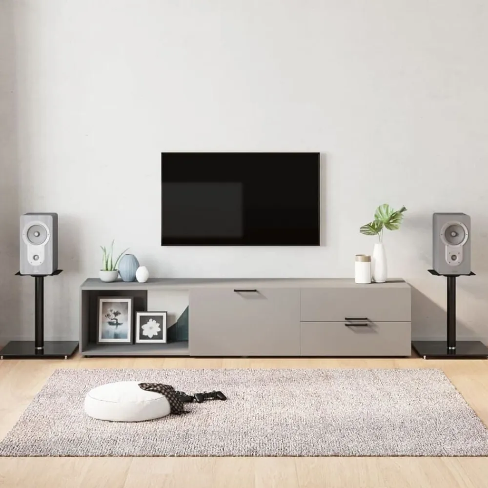 vidaXL Soportes de altavoces 2 uds vidrio templado 1 pilar Negro Sale