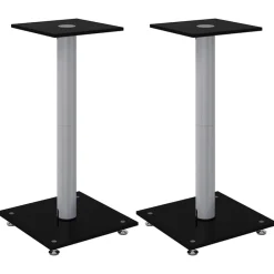 vidaXL Soportes de altavoces 2 uds vidrio templado plata negro 1 pilar Negro y plateado Clearance