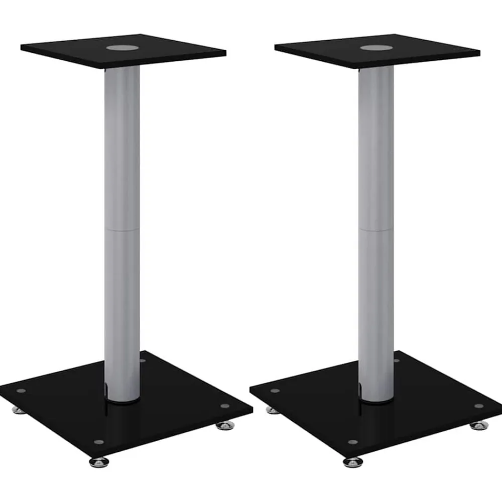 vidaXL Soportes de altavoces 2 uds vidrio templado plata negro 1 pilar Negro y plateado Clearance