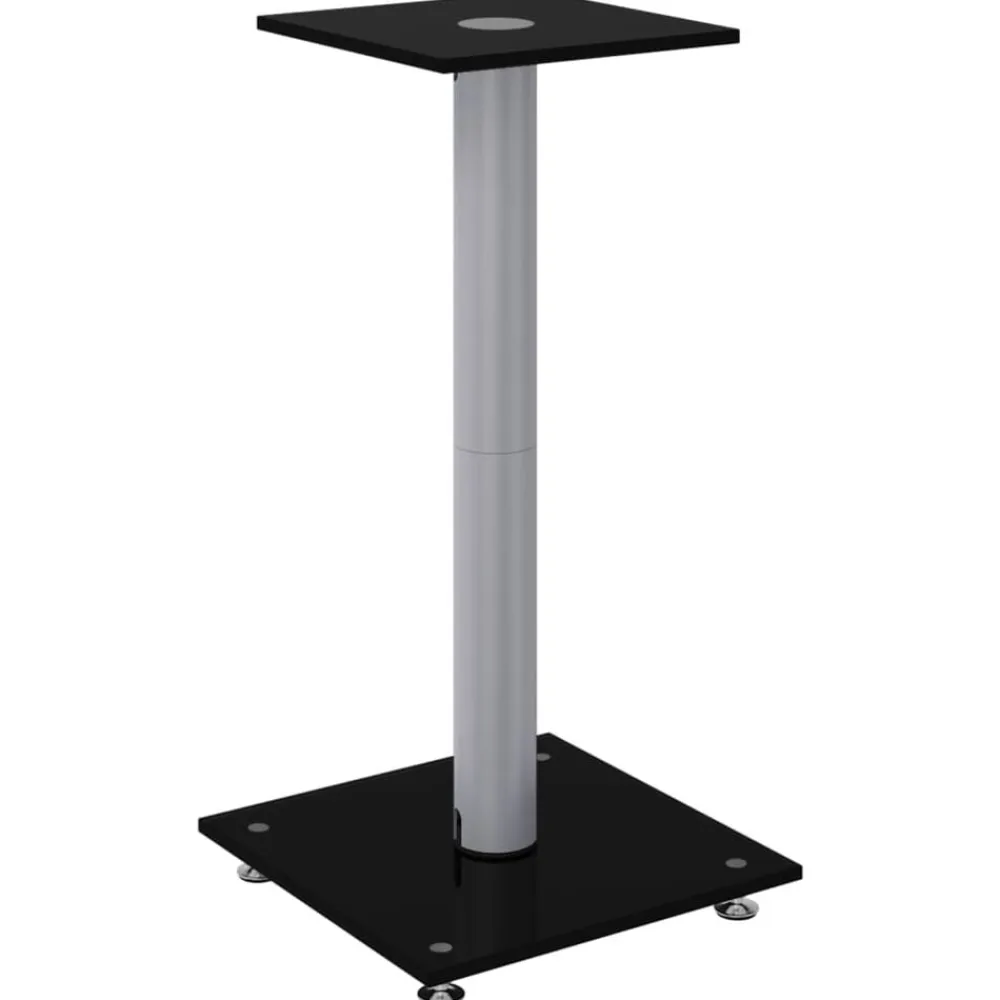 vidaXL Soportes de altavoces 2 uds vidrio templado plata negro 1 pilar Negro y plateado Clearance