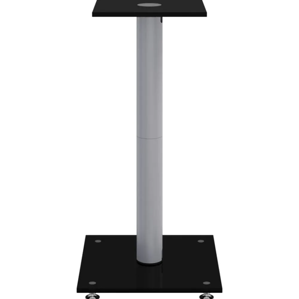 vidaXL Soportes de altavoces 2 uds vidrio templado plata negro 1 pilar Negro y plateado Clearance