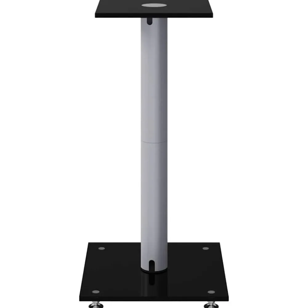 vidaXL Soportes de altavoces 2 uds vidrio templado plata negro 1 pilar Negro y plateado Clearance