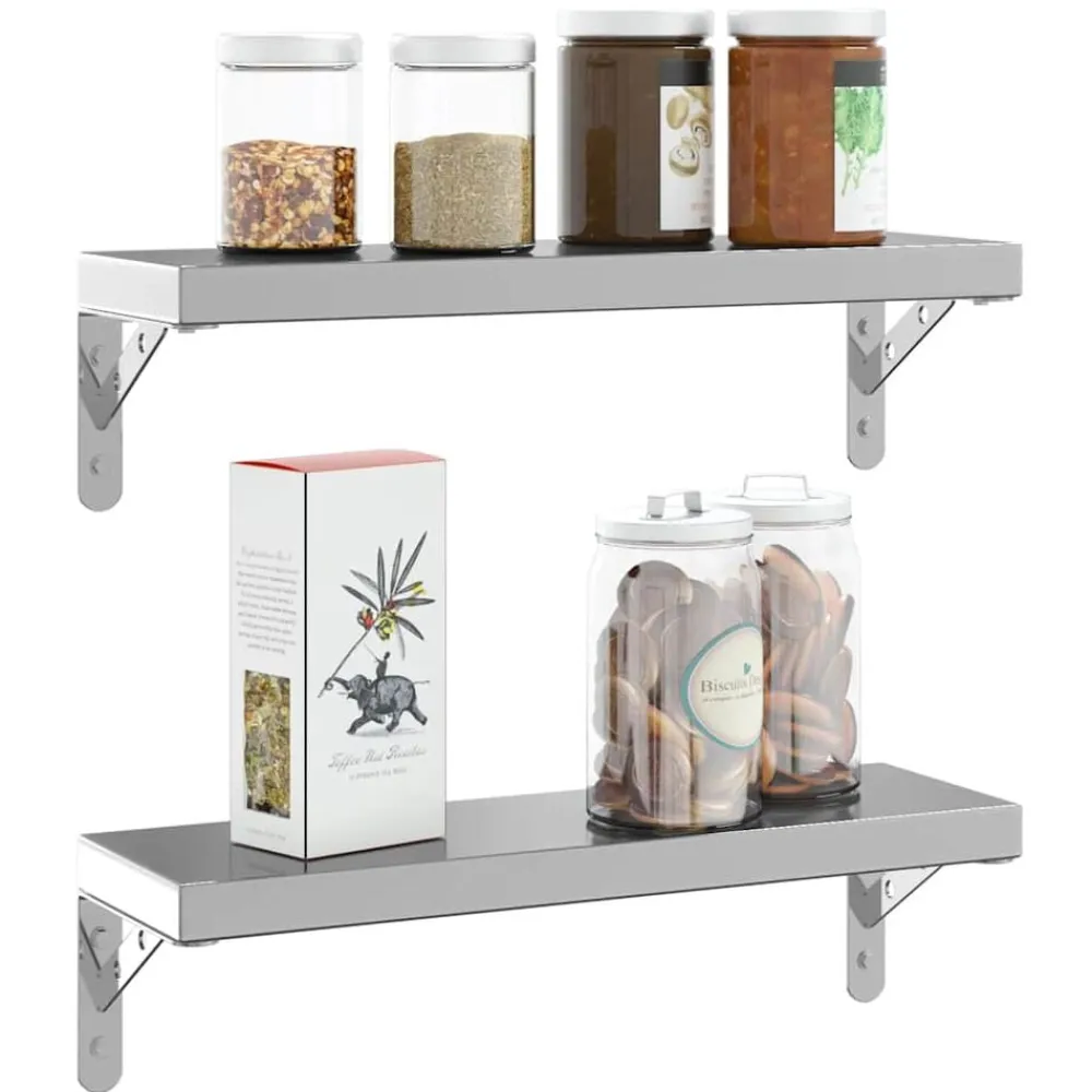 vidaXL Estanterías-Soportes de estante 4 uds acero inoxidable plata 15x2,5x11,5 cm