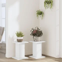 vidaXL Soportes de plantas 2 uds madera ingeniería 30x30x40 cm Blanco Outlet