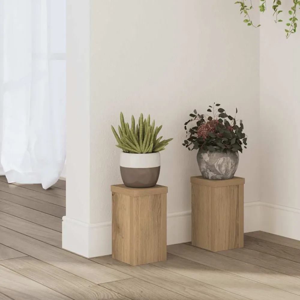 vidaXL Soportes de plantas 2 uds madera artisian 10x10x18 cm Roble Clearance