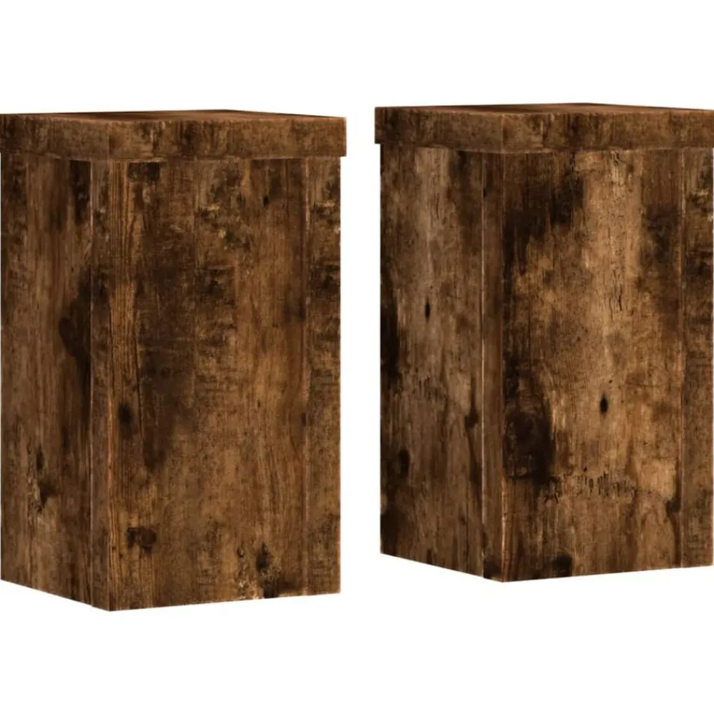 vidaXL Soportes de plantas 2 uds madera 10x10x18 cm Roble ahumado Clearance