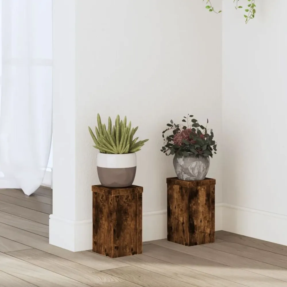 vidaXL Soportes de plantas 2 uds madera 10x10x18 cm Roble ahumado Clearance
