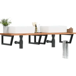 vidaXL Soportes estante de lavabo 2 unidades trapecio acero Negro Outlet