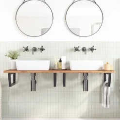 vidaXL Soportes estante de lavabo 2 unidades trapecio acero Negro Outlet
