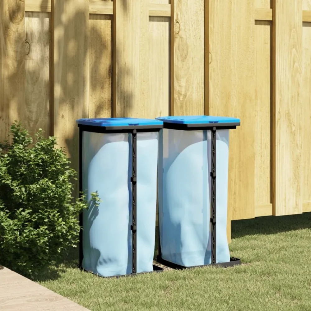 vidaXL Productos Del Hogar-Soportes para bolsas de basura 2 uds PP negro y azul 60 L