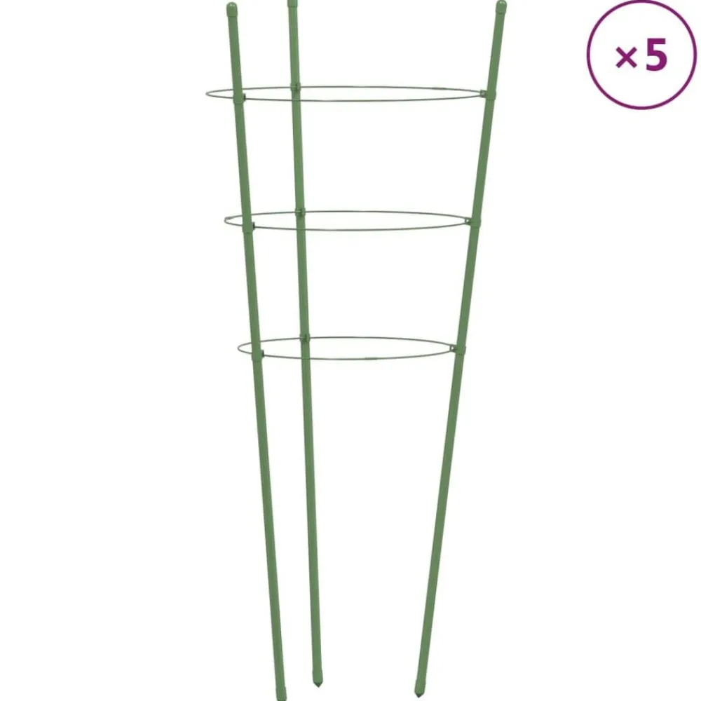 vidaXL Jardín-Soportes plantas jardín con 3 anillas 5 uds acero verde 45 cm