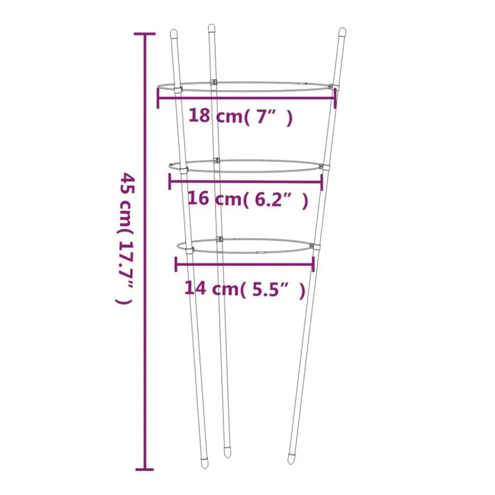 vidaXL Jardín-Soportes plantas jardín con 3 anillas 5 uds acero verde 45 cm