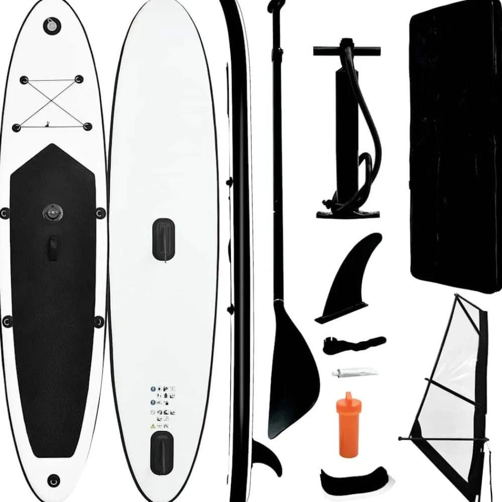 vidaXL Tabla de paddle surf inflable con vela y blanco Negro Hot