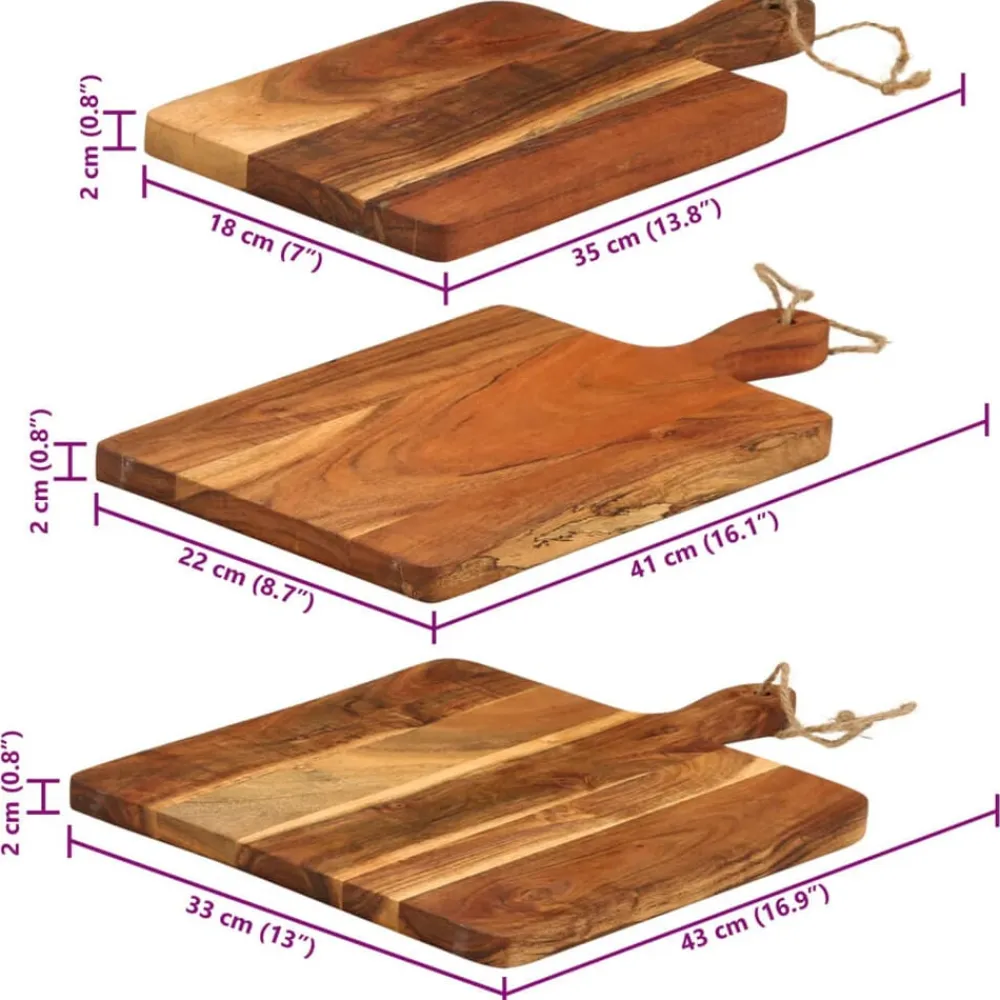 vidaXL Cocina Y Comedor-Tablas de cortar 3 piezas madera maciza de acacia