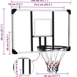 vidaXL Tablero de baloncesto policarbonato transparente 106x69x3 cm Online