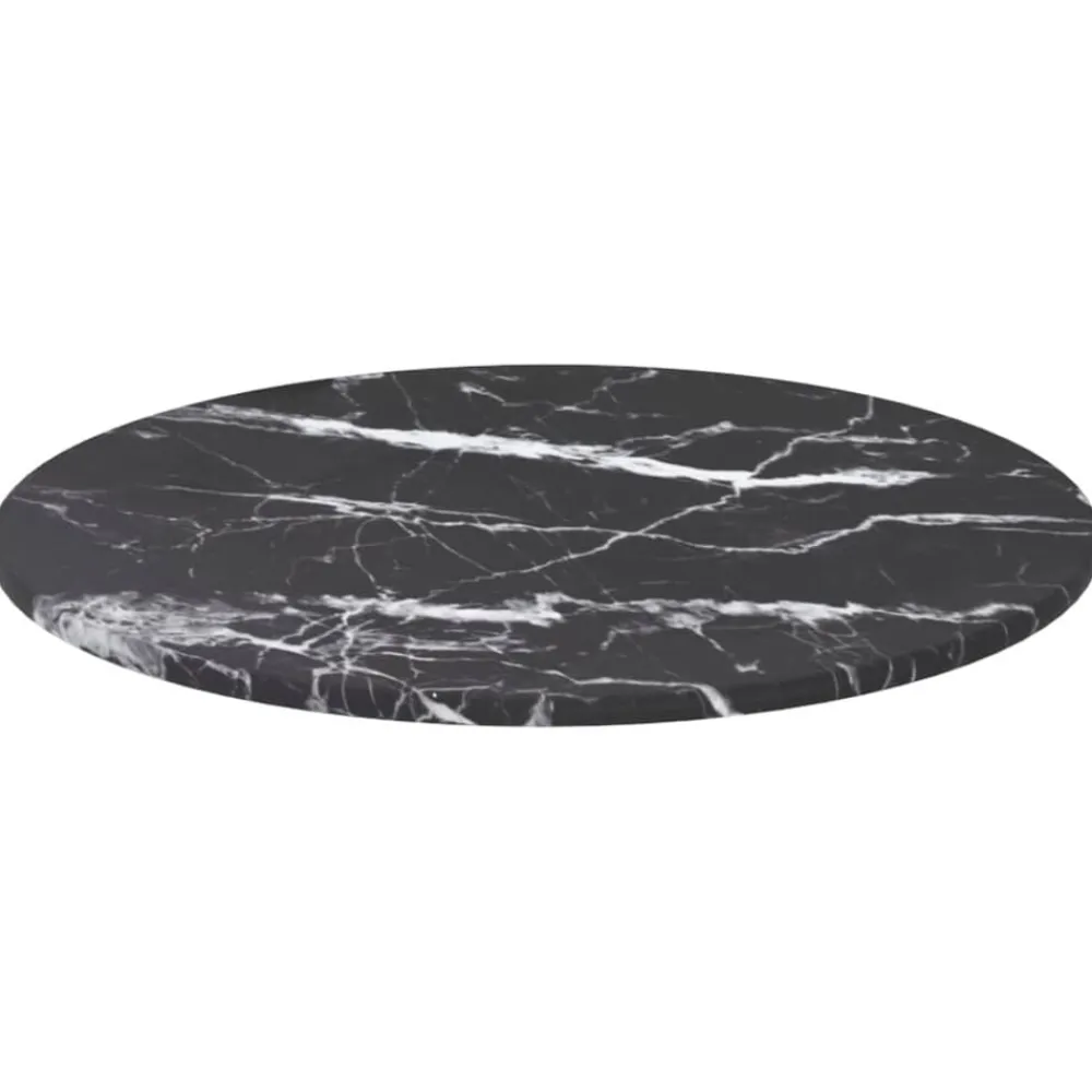 vidaXL Tablero de mesa diseño mármol vidrio templado negro Ø30x0,8 cm Negro y blanco Best