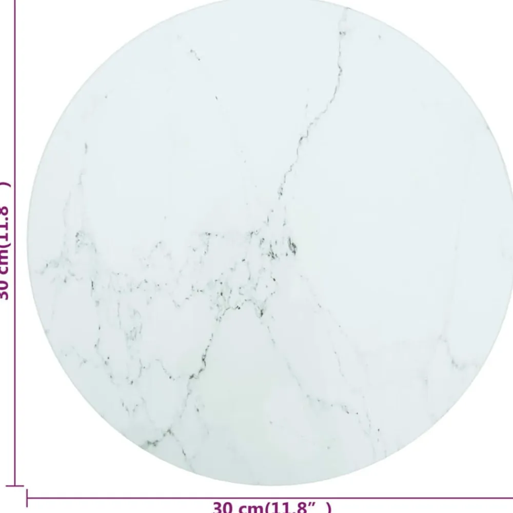 vidaXL Tablero de mesa diseño mármol vidrio templado Ø30x0,8 cm Blanco Clearance