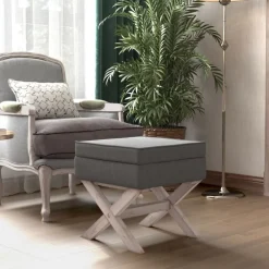 vidaXL Taburete con almacenaje tela oscuro 45x45x49 cm Gris New