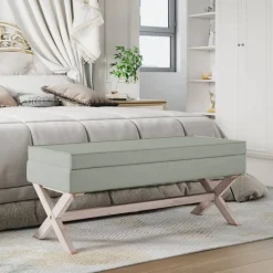 vidaXL Taburete con almacenaje terciopelo 110x45x49 cm Gris claro Sale