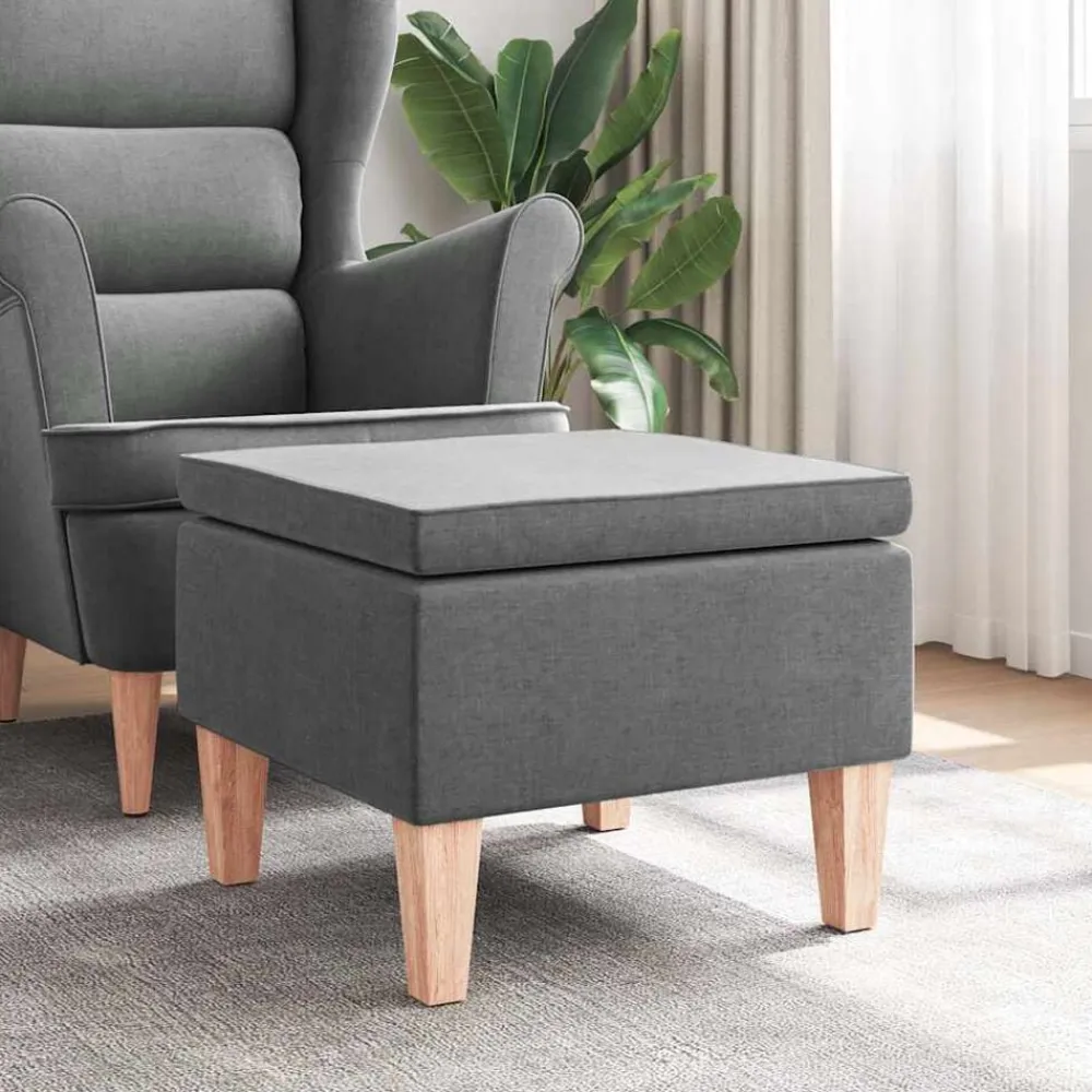vidaXL Taburete con patas de madera tapizado tejido Gris oscuro Best