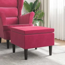vidaXL Sillas-Taburete con patas de madera terciopelo rojo tinto